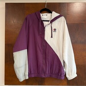Reebok Womens Windbreaker Jacket White & Purple Full Zip-Up Size Large